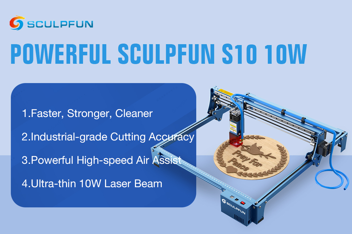 Sculpfun S30 Pro Laser Engraver with Automatic Air Assist Pump & Nozzle, 10W Powerful Laser Cutter, Higher Accuracy Laser Engraving Machine, World's