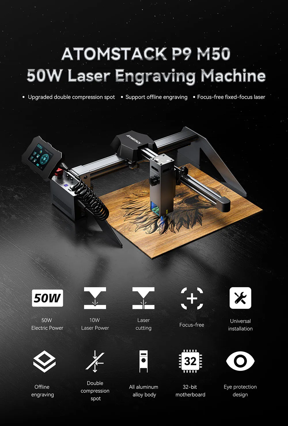 ATOMSTACK A10 Pro 50W Laser Engraver, 10W Optical Power Compressed Spot  Laser Engraving Machine and Laser Cutter for Wood Metal with Terminal Panel  for Offline Engraving, 410x400mm Engraving Area 
