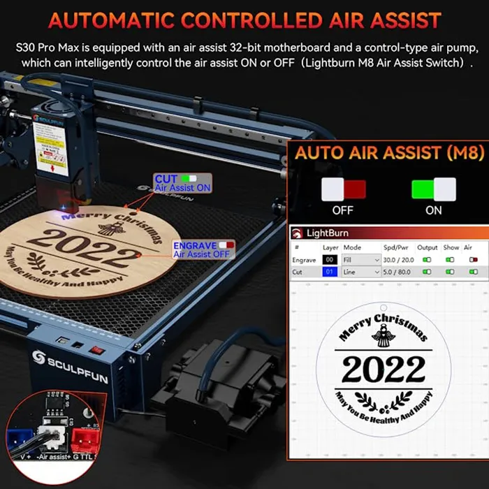SCULPFUN S30 PRO MAX 20W Laser Engraver w/ Air Assist Kit